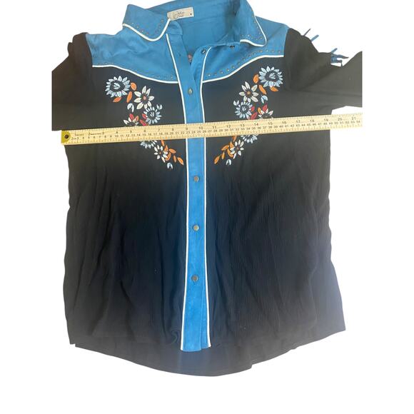 Vintage-Inspired John Moon Western Shirt M - Embroidered Floral Fringe Rodeo - Picture 5 of 10